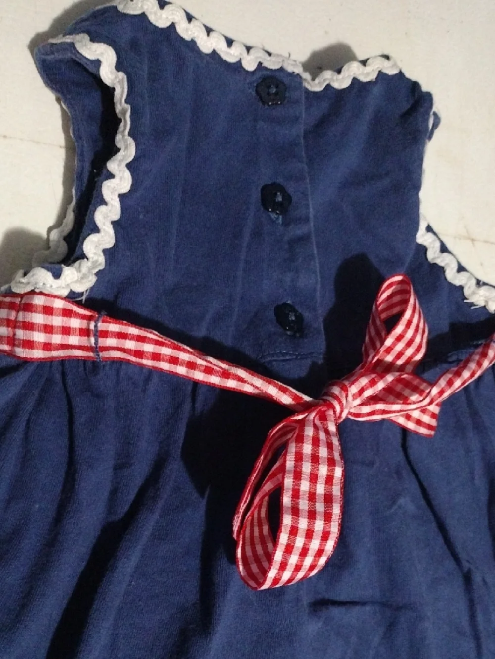 Little Me Navy Dress with Red Gingham Waist and White Trim - Picture 7 of 8